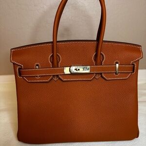 Hermes Birkin 30 genuine leather gold on gold hardware-knock off